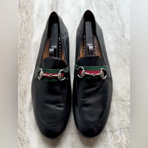 Gucci | Shoes | Gucci Brixton Black Leather Web Horsebit Loafers 